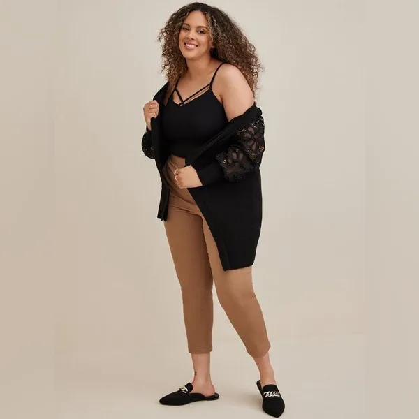 Torrid Black Eyelet Lace Balloon Sleeve Open Sweater Cardigan - size 1 - Image 8