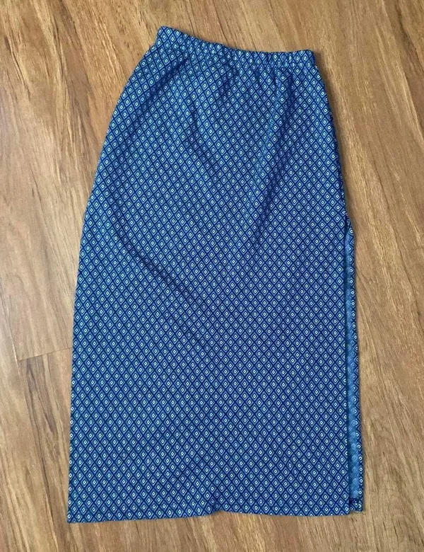 Rave 4 Real Vintage Blue Geometric Print High Rise Double Slit Midi Skirt - Image 4
