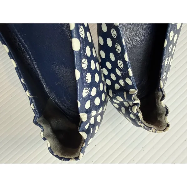 Tory Burch Reva Ballet‎ Flats Navy Blue White Polka Dot Logo Medallion Size 8.5 - Image 6