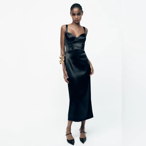 Zara Corsetry-Inspired Midi Dress in Black Size XS New with tag - Image 5
