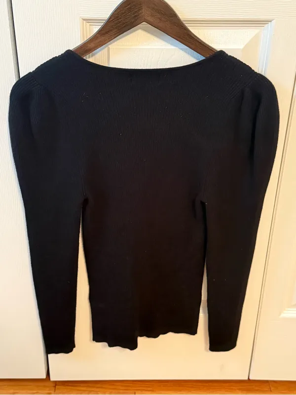Anthropologie Maeve Square Neck Puff Sleeve Rib Knit Sweater Top in Black - Image 3