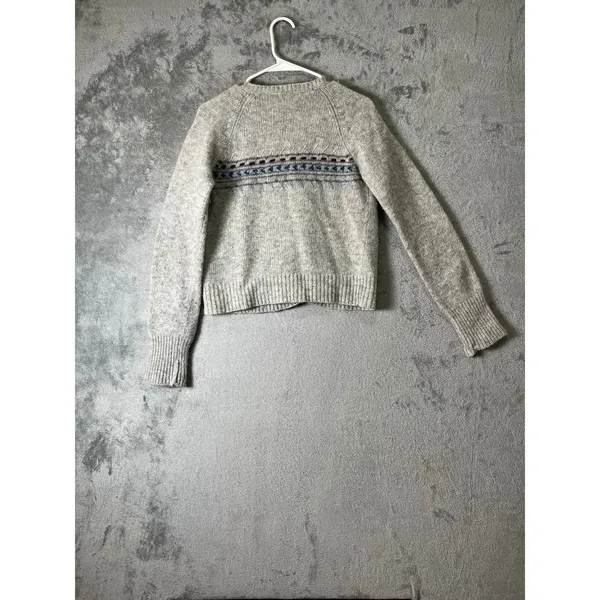 J.Crew 100% Lambswool Fair Isle Cardigan Gray Nordic Grandpa Core Sweater Large‎ - Image 3
