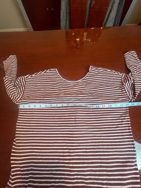 LOFT Ann Taylor Striped 3/4 Sleeve Boatneck Top Burgundy White Cotton Blend Sz M - Image 5