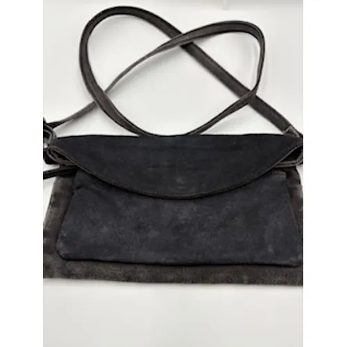 Free People Crossbody Bag Charcoal Black Canvas Leather Foldover Minimalist OS - Image 2