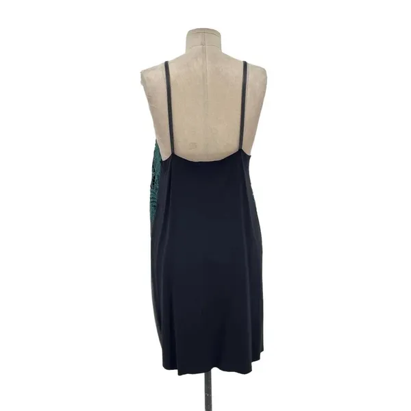 Zara Dress‎ Faux Leather Crochet Embroidered Slip Mini Black Green Size Large - Image 7
