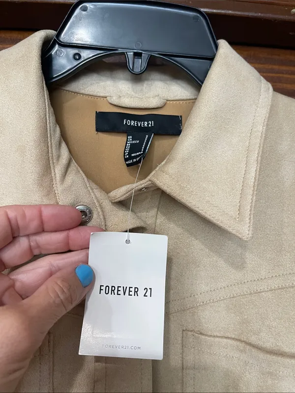 Forever 21 Tan Suede-Inspired Cropped Fringe Bomber Jacket - Image 3