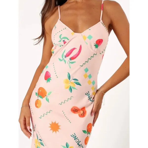 Petal&Pup Pink Fruit Print Frutti Tutti Maxi Slip Dress Sz.XL - Image 3