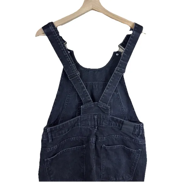 Zara Basic Black Denim Overalls Dungarees Women's Size L Slim Leg Faded Black - Image 6
