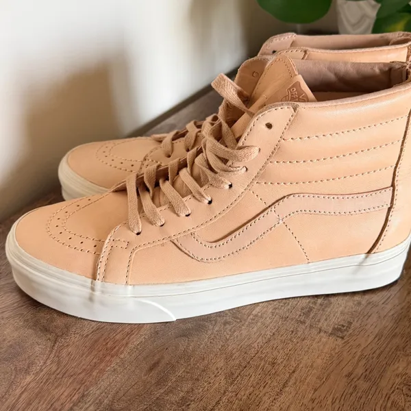 Vans Sk8-Hi Slim Zip Women 8.5‎ Veggie Tan Leather High Top Sneakers Nude Peach - Image 9