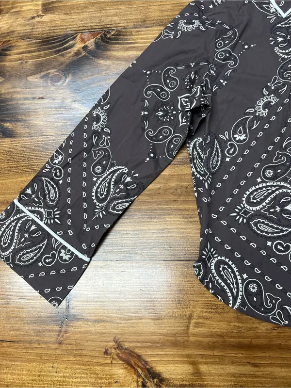 Madewell The Signature Y-Neck Shirt Chocolate Plum Bandana Print Size Medium NWT - Image 12