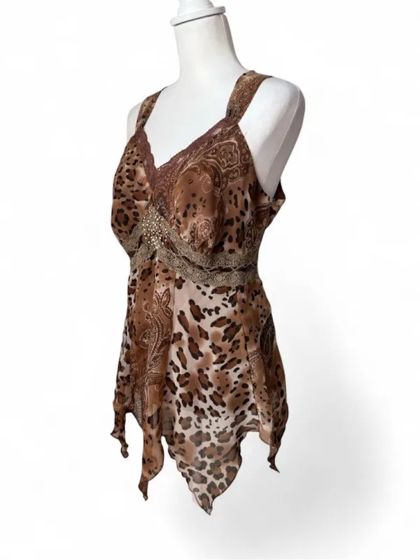 Y2K Leopard Boho Fairy Top Brown Size L - Image 2