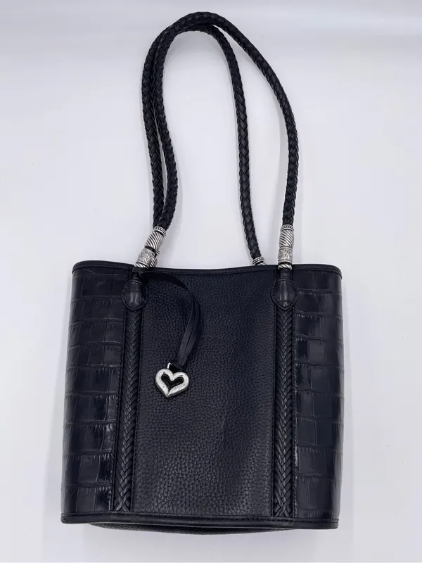 Vintage Brighton Black Pebbled Leather Croc Embossed Shoulder Bag Bucket Tote - Image 2