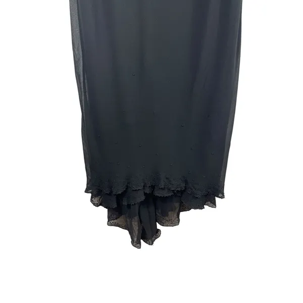 VTG 90s Y2K Jones New York Black Babydoll Beaded Silk Sheer Lined Dress 14 - Image 4