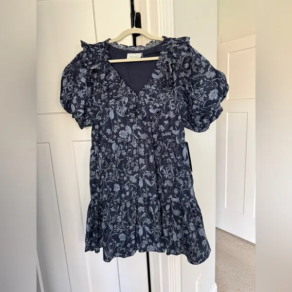 NWT Tuckernuck Hyacinth House Samson Mini Dress New Ruffle Navy‎ Floral Blue - Image 2
