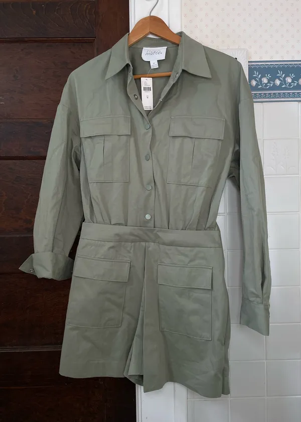 Mare mare Anthropologie long sleeve Olive Green Utility Romper - Image 2