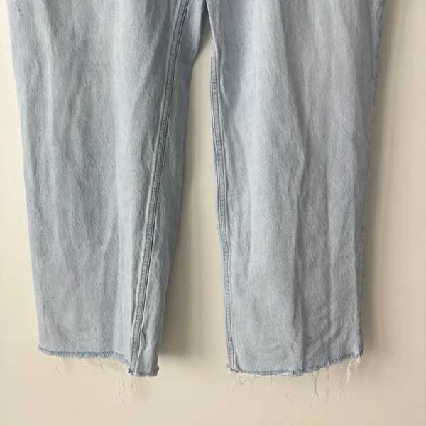 Abercrombie & Fitch The Loose High Rise Jeans Light Wash Raw Distressed Hem - Image 3