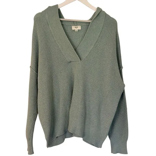 Aerie mint waffle collared hooded sweater size small - Image 8