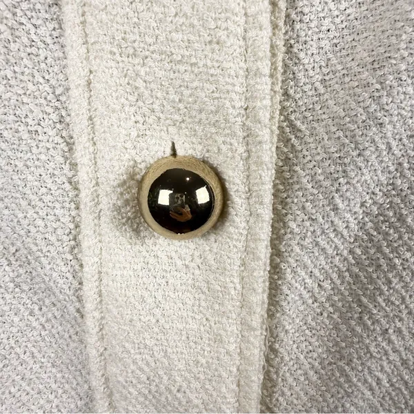 H&M Cream Tweed Button Front Dress Sz M Short Sleeves Shift HM H M Preppy - Image 3