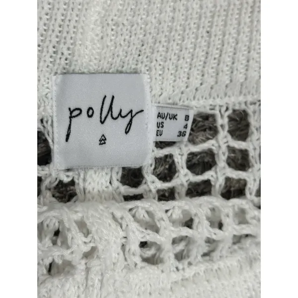 Polly Crochet Open Knit Pants Women’s Size 4 Wide Leg White Beachy Coastal - Image 5