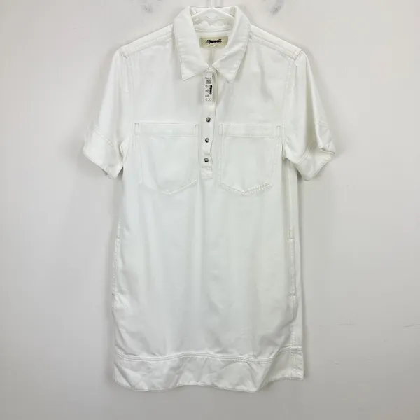 Madewell Denim Popover Dress Shift Pockets Casual Pure White Minimalist S NWT - Image 7