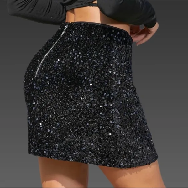 NWT Kinghua Sequin High Waisted Bodycon Mini‎ Skirt Small - Image 3