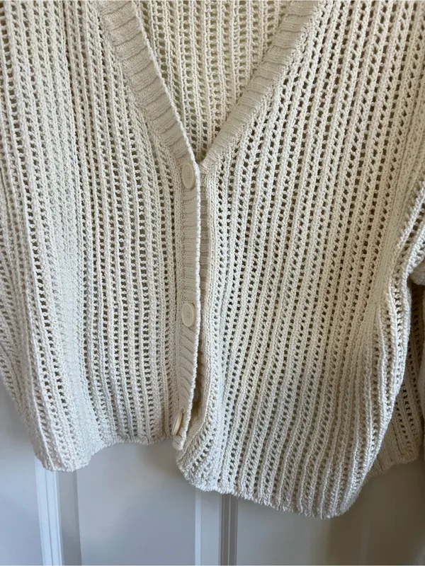 American Eagle Cream Open-Knit Cardigan Sweater - Image 4