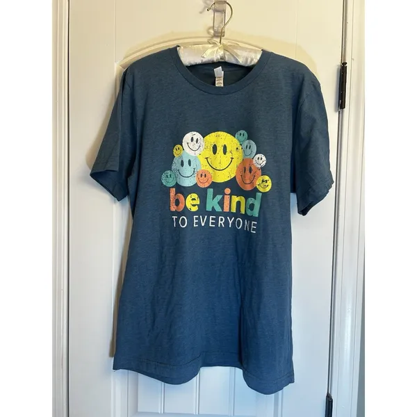 Be Kind To Everyone Smiley Face Graphic Tee Blue Bella Canvas Unisex Size Large - Image 2