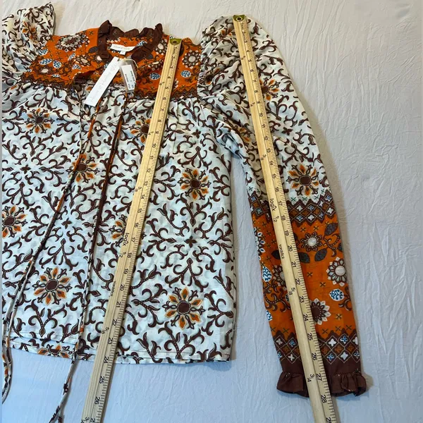 House of Harlow 1960 Orange and Cream Patterned‎ Blouse - Image 7