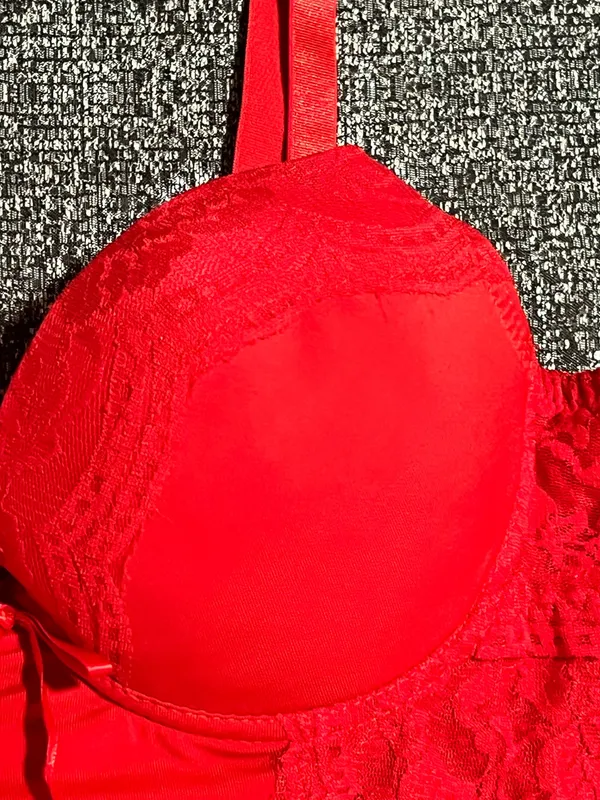 Womens medium Black Fuschia red lace-accented bodysuit-"lingerie as outerwear" - Image 3