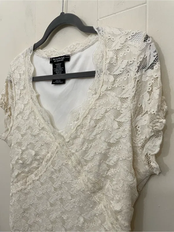 Rampage Lace Babydoll Blouse Top Size XL Cream Ivory Y2K Fairy Coquette Girly - Image 4