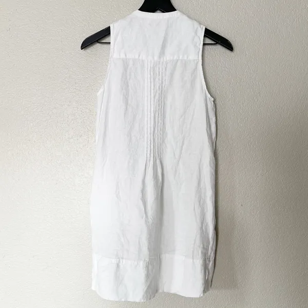 Quince 100% European Linen Sleeveless Swing Dress Pintuck Button Front‎ XS White - Image 6