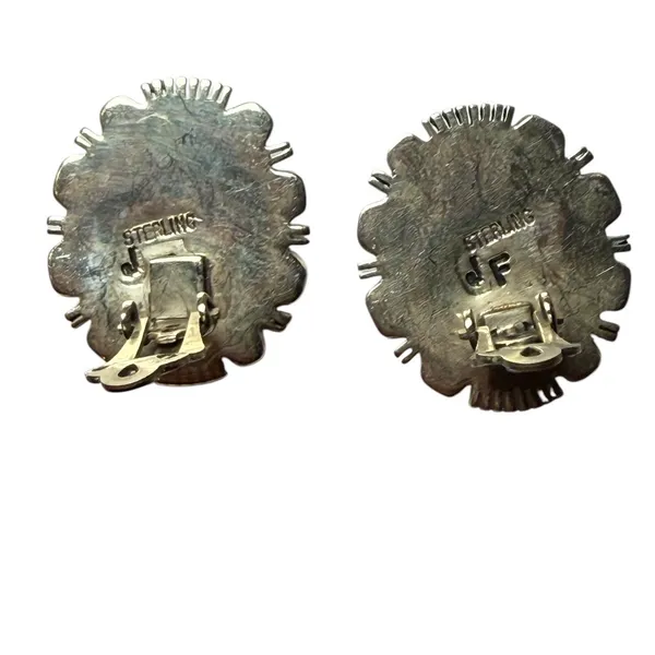 Vintage Navajo JF Sterling Silver Turquoise Clipon earrings Native‎ American - Image 8