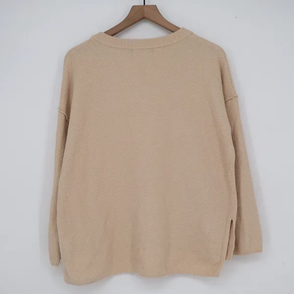 Lillusory Womens Oversized Henley Waffle Knit Sweater Tan Apricot Size M - Image 4