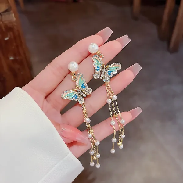 Elegant Butterfly Tassel Chain Dangle Drop Earrings for Women - Image 4