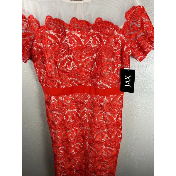 NEW Jax Dress Size 14 Short Sleeve Lace Mesh Sheath Bright Colors Knee Length - Image 5