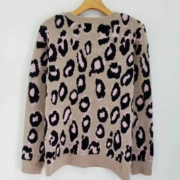 By Design Leopard Print Ivory Rose Knit Crewneck Pullover Sweater - Image 2