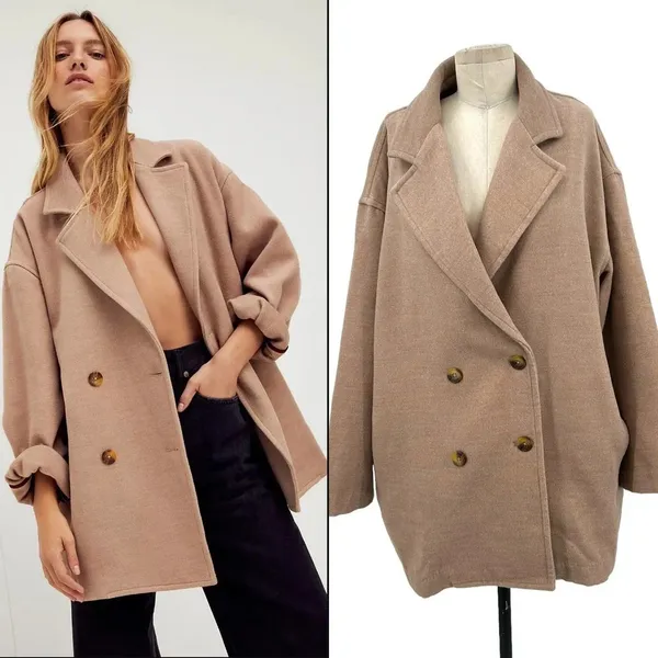 Free People Hannah Super Soft Slouchy Blazer Tan Size Large‎ - Image 2