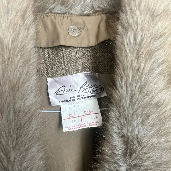 Vintage Eric Ryan Full‎ Length Trench Like Coat With Detachable Fur Collar Large - Image 5