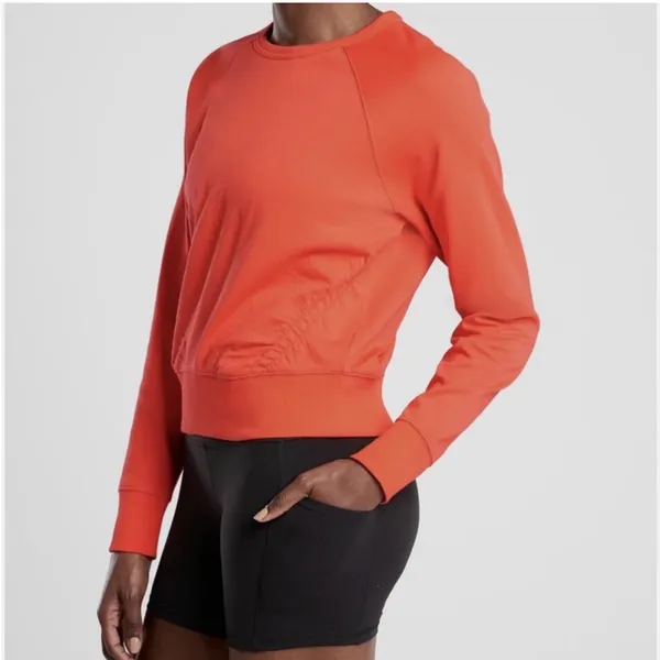Athleta Sundown Puckered Crewneck orange pullover sweatshirt size large - Image 2
