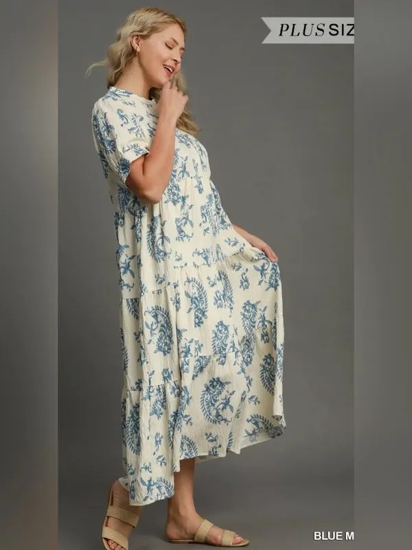 New! Umgee Cream Maxi Dress with Blue Floral Print Size 2X - Image 5