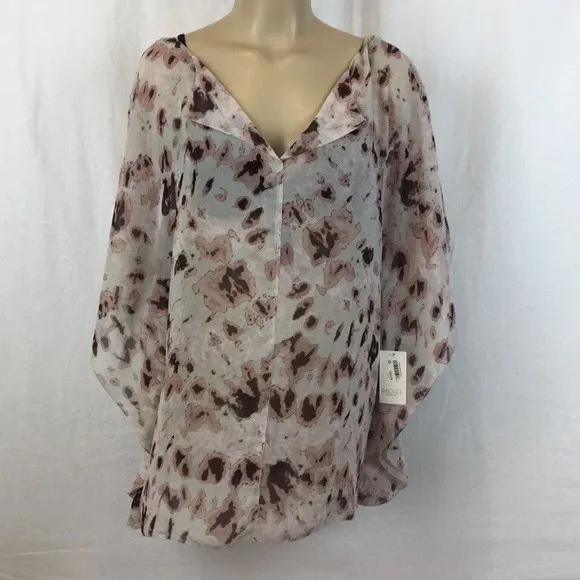 Rachel Roy Woman's Gray Floral Silk Print Swim Cover Up Blouse Top NEW L - Image 5