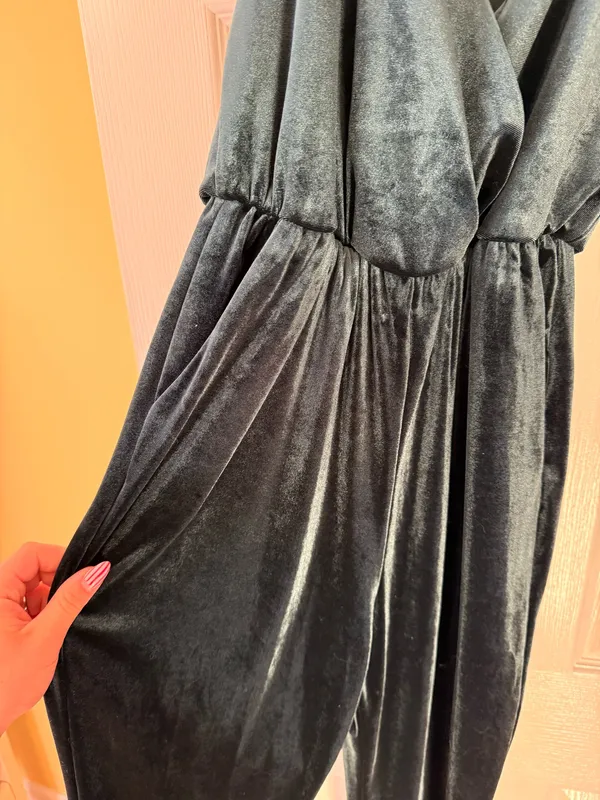 Dark Green Velvet Jumpsuit - Image 4