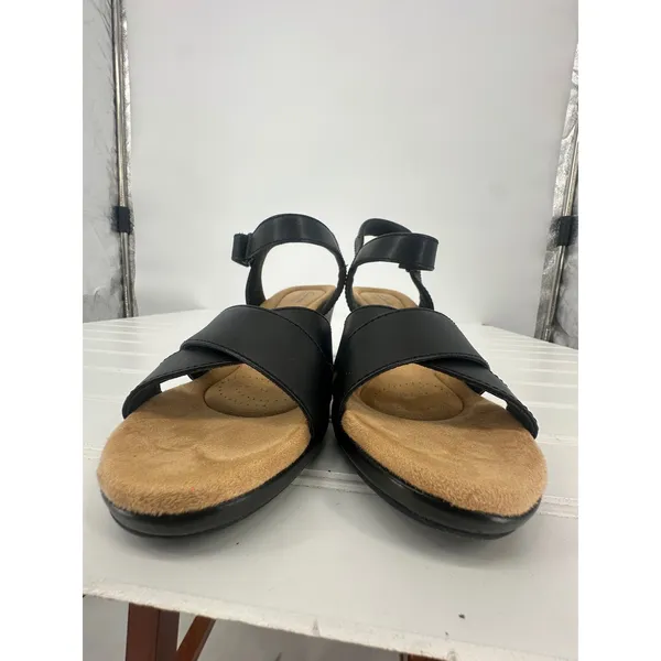 Clarks Collection Tulip Gem Black Leather Wedge Sandals Womens 8.5‎ Career - Image 4