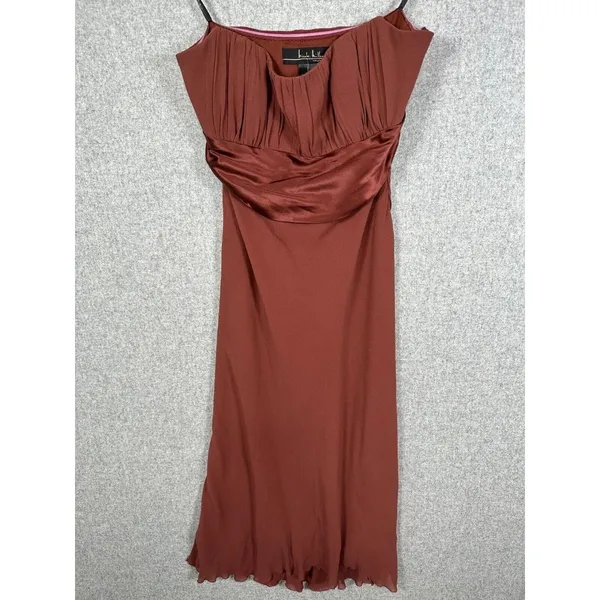 NWT Vintage 90s Y2K Nicole Miller Womens Dress Size 8 Silk Brown Prom‎ Cocktail - Image 3