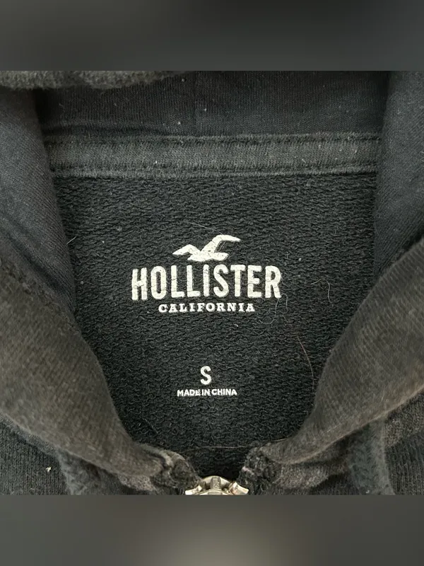 Hollister California Black Cropped Full Zip Up Hoodie Sweatshirt Women’s Size S - Image 3