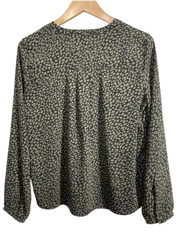 Ann Taylor Green & Black Printed Long Sleeve Blouse Size S Pleated Front - Image 7