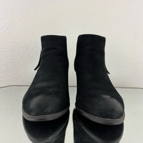 VIONIC Black Leather Suede Sterling Zipper Low Heel Preppy Fall Ankle Booties - Image 8