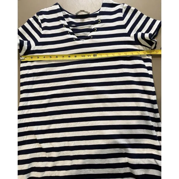 MICHAEL KORS Nautical Women’s 1X Blue & White Striped Dress Short Sleeve V Neck - Image 5