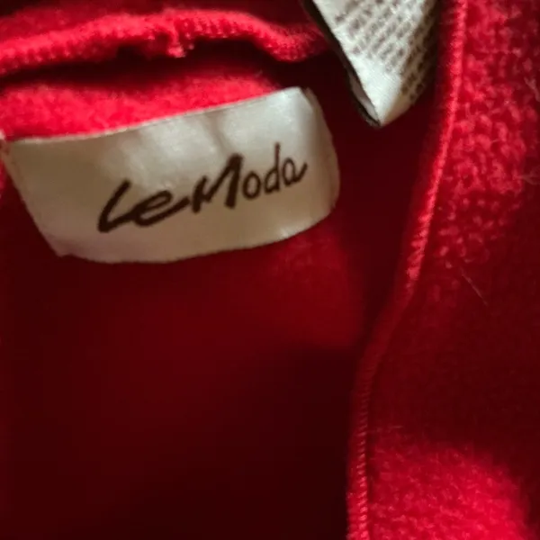Vintage 90s Red Fleece Cape Jacket Le Moda Oversized Shawl Collar Poncho Coat - Image 3