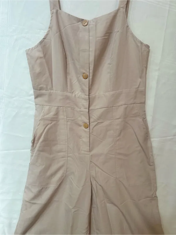 Wide Leg Jumpsuit/Overalls in Beige with pockets. - Image 14